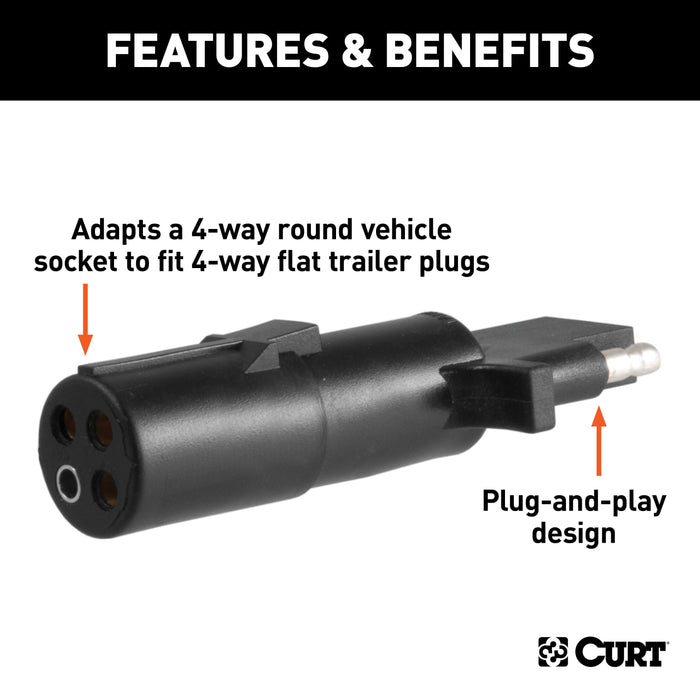 CURT 4-Pin Round Vehicle-Side to 4-Way Trailer Wiring Adapter Model 58414