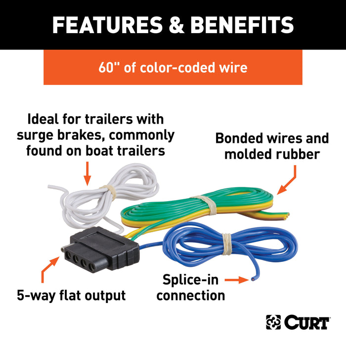 CURT Vehicle-Side 5-Pin Flat Trailer Wiring Harness with 60-Inch Wires Model 58531