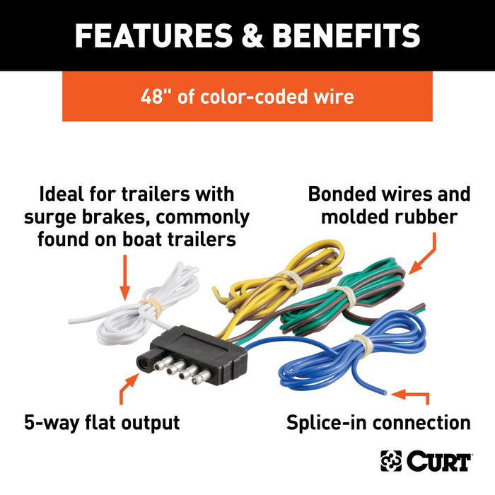 CURT Trailer-Side 5-Pin Flat Wiring Harness with 48-Inch Wires Model 58541
