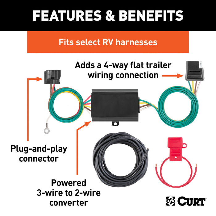 CURT Towed-Vehicle RV Wiring Harness Add-On, 4-Pin Trailer Wiring