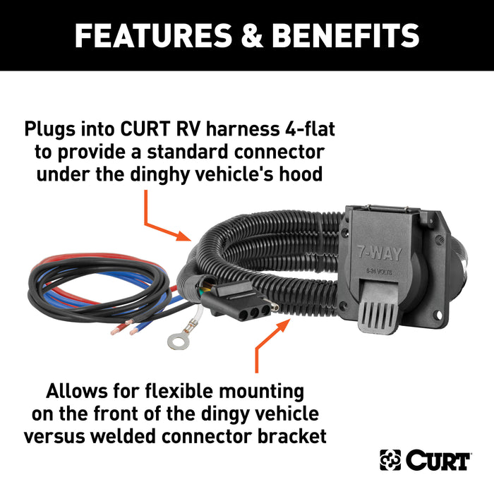 CURT 4-Way Flat Vehicle-Side to 7-Way RV Blade Wiring Adapter, Dinghy Towing Model 58980
