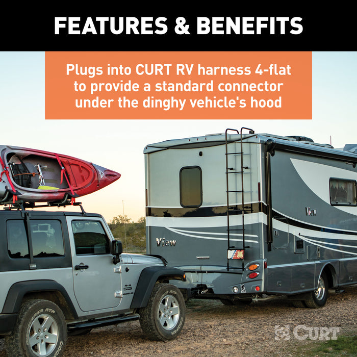 CURT 4-Way Flat Vehicle-Side to 7-Way RV Blade Wiring Adapter, Dinghy Towing Model 58980