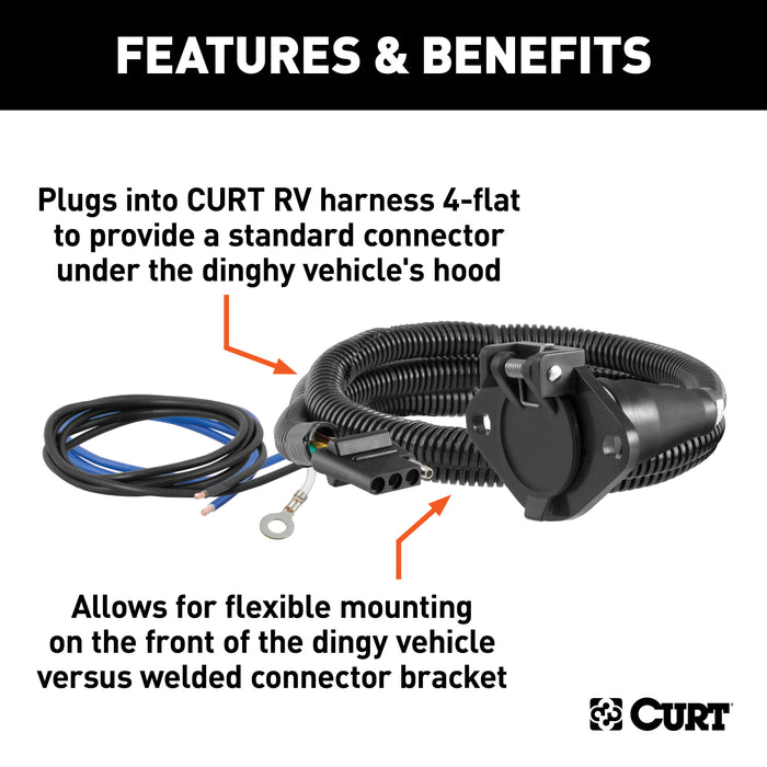 CURT 4-Way Flat Vehicle-Side to 6-Way Round Wiring Adapter, Dinghy Towing Model 58981