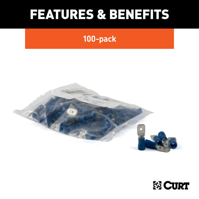 CURT 16-14 Gauge Blue Vinyl-Insulated Male Wire Quick Connectors, 100-Pack Model 59432
