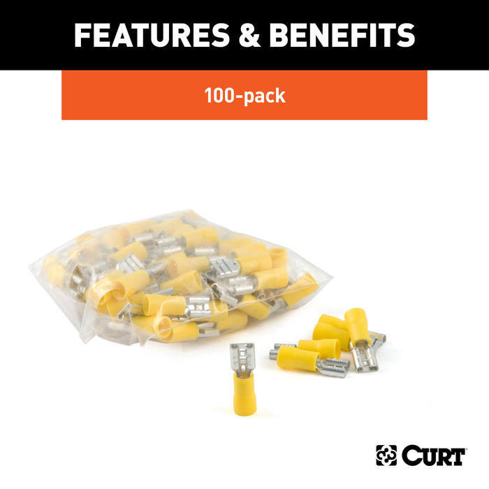 CURT 12-10 Gauge Yellow Vinyl-Insulated Female Wire Quick Connectors, 100-Pack Model 59593
