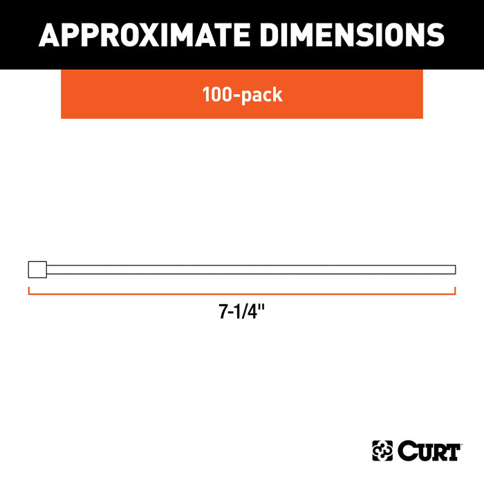 CURT Plastic Zip Ties, White, 7-1/4-Inch Long, 100-Pack Model 59728