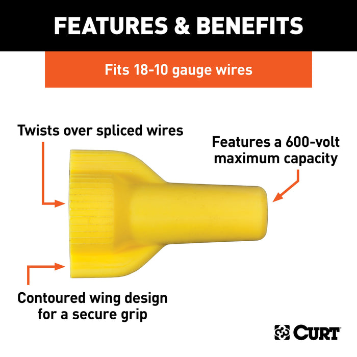 CURT 18-10 Gauge Yellow Twist-On Wire Connectors, 600 Volts Max, 100-Pack Model 59901