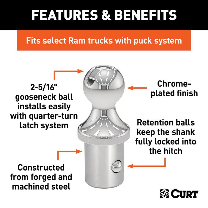 CURT OEM Puck System 2-5/16-Inch Gooseneck Ball, Fits Select Ram Trucks, 30,000 lbs Model 60601