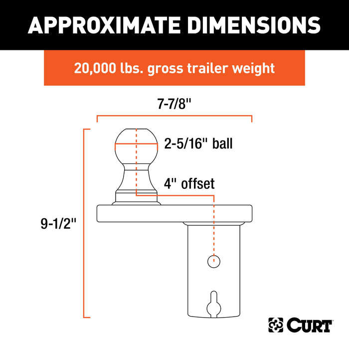 CURT Double Lock Offset Gooseneck Ball, 4-Inch Offset, 20,000 lbs, 2-5/16-Inch Diameter Model 60602