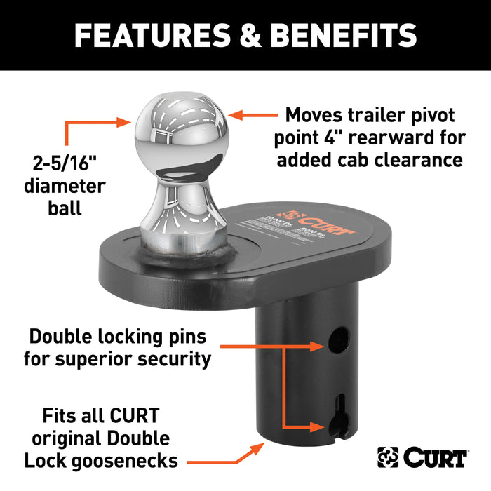 CURT Double Lock Offset Gooseneck Ball, 4-Inch Offset, 20,000 lbs, 2-5/16-Inch Diameter Model 60602