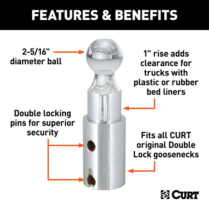 CURT Double Lock Riser Gooseneck Ball, 1-Inch Rise, 30,000 lbs, 2-5/16-In. Diameter Model 60603