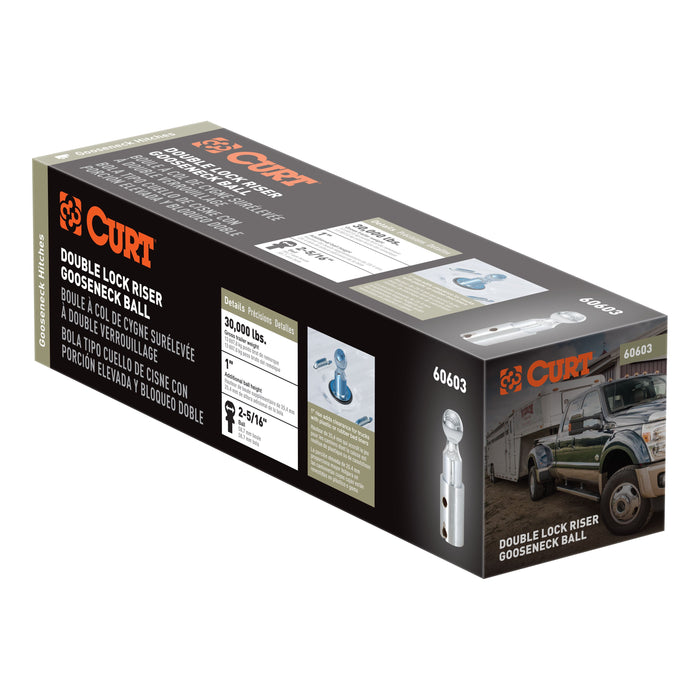 CURT Double Lock Riser Gooseneck Ball, 1-Inch Rise, 30,000 lbs, 2-5/16 ...