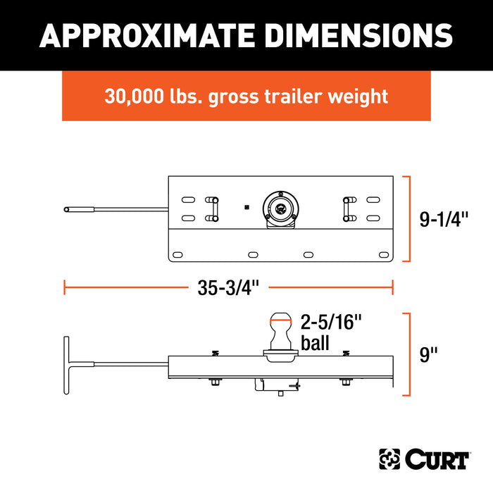 CURT Double Lock Gooseneck Hitch with 2-5/16-Inch Flip-and-Store Ball, 30,000 lbs Model 60615