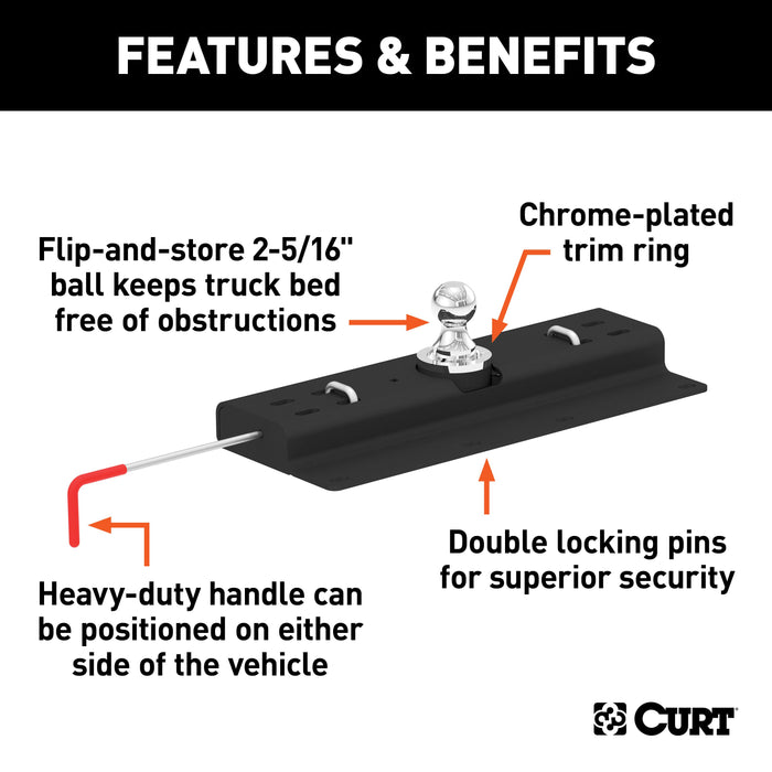 CURT Double Lock Gooseneck Hitch with 2-5/16-Inch Flip-and-Store Ball, 30,000 lbs Model 60615