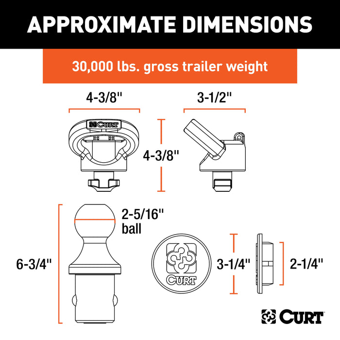 CURT OEM Puck System Gooseneck Hitch Kit, 30K, 2-5/16-In Ball, Fits Select Ram 2500, 3500 Model 60618