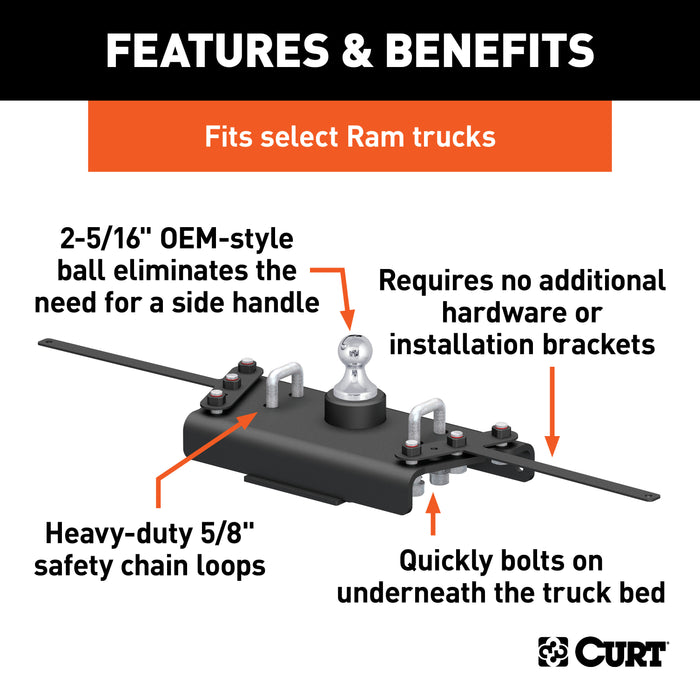 CURT Factory Original Equipment Style Gooseneck Hitch, 30,000 lbs. 2-5/16-Inch Ball, Fits Select Ram 3500 Model 60626