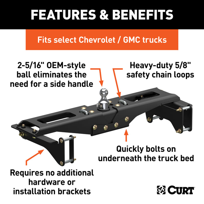 CURT Factory Original Equipment Style Gooseneck Hitch, 38,000 lbs. 2-5/16-In Ball, Fits Select Chevy Silverado, GMC Sierra 2500, 3500 HD Model 60642