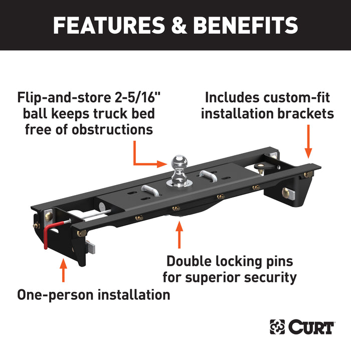 CURT Double Lock EZr Gooseneck Hitch, 2-5/16-In. Flip-Over Ball 30K, Fits Select Ford F-250, F-350 Super Duty Model 60683