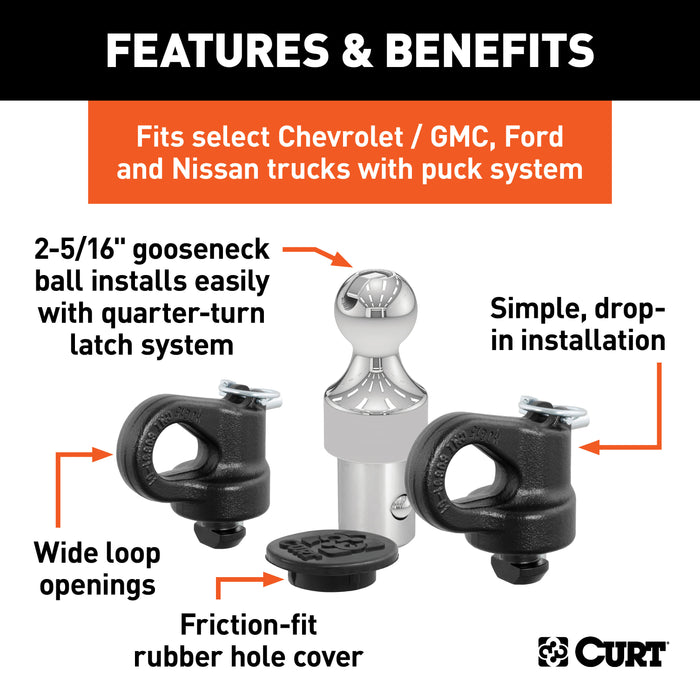 CURT OEM Puck System Gooseneck Hitch Kit, 30K, 2-5/16-In Ball, Fits Select Silverado, Sierra 2500, 3500 HD, F-250, F-350, Nissan Titan XD Model 60692