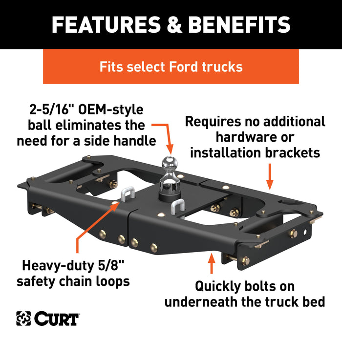 CURT Factory Original Equipment Style Gooseneck Hitch, 30,000 lbs. 2-5/16-Inch Ball, Fits Select Ford F-250, F-350, F-450 Super Duty Model 60700