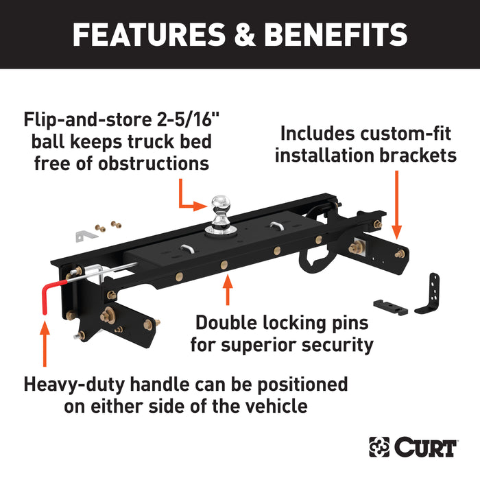 CURT Double Lock Gooseneck Hitch, 2-5/16-Inch Flip-Over Ball 30K, Fits Select Ford F-250, F-350, F-450 Super Duty Model 60720