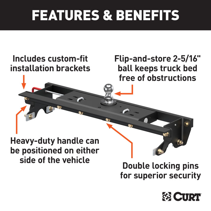 CURT Double Lock Gooseneck Hitch, 2-5/16-Inch Flip-Over Ball 30K, Fits Select Ford F-150 Model 60724