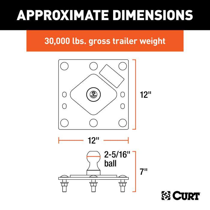 CURT Over-Bed Fixed Ball Gooseneck Hitch, 30,000 lbs, 2-5/16-Inch