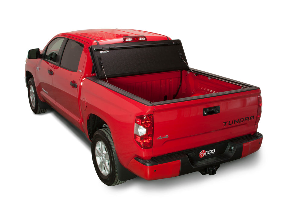 BAK BAKFlip FiberMax Hard Folding Truck Bed Cover - Rail Mounts Near Top of Bed Rail - Rails Can Be Lowered Using Drop Down Brackets - 2000-2006 Toyota Tundra Double Cab 6' 2" Bed Model 1126405