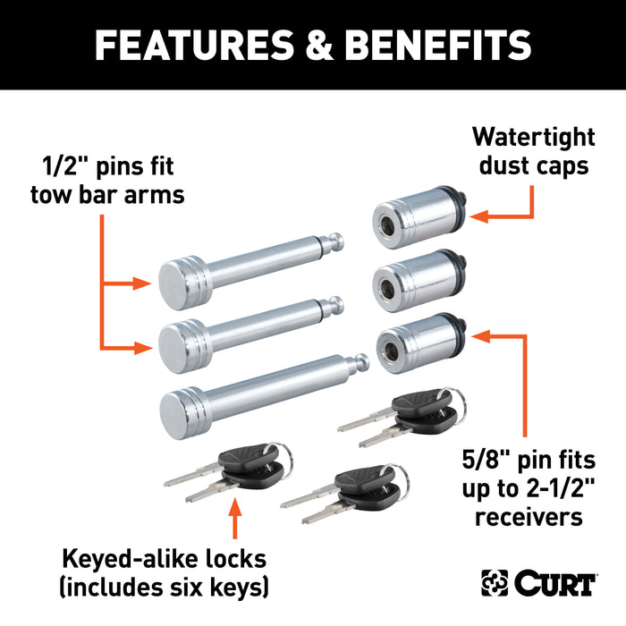 CURT Rambler RV Tow Bar Lock Set, 3-Pack, Keyed-Alike Model 70005