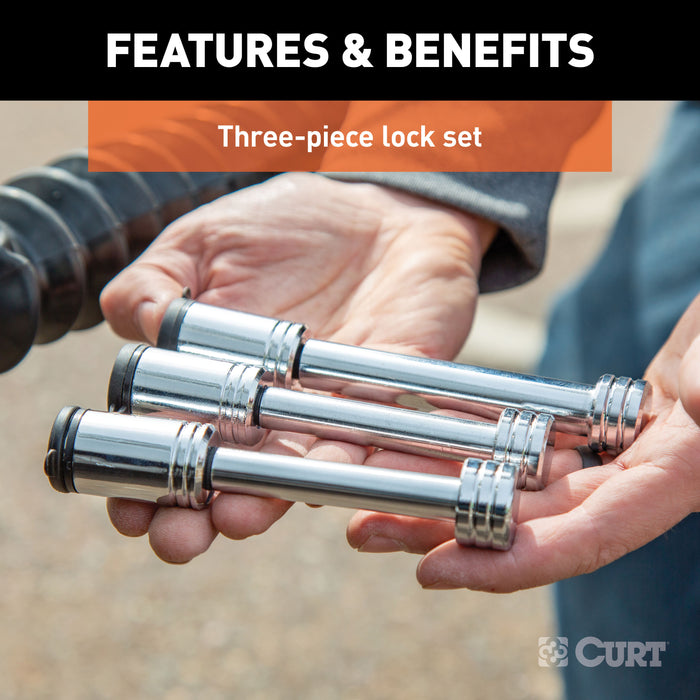 CURT Rambler RV Tow Bar Lock Set, 3-Pack, Keyed-Alike Model 70005