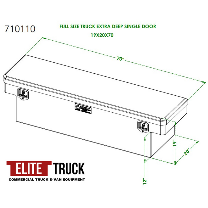 Merritt Crossover Tool Box Extra Deep 19x20x70 Diamond Plate Aluminum Single Lid Full Size Trucks