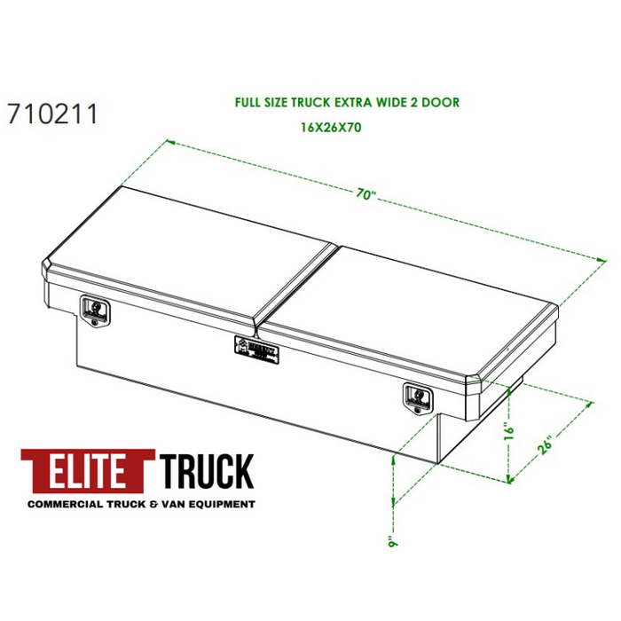 Merritt Crossover Tool Box Extra Wide 16x26x70 Smooth Aluminum Double Lid Full Size Trucks