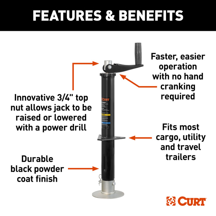CURT Lippert 733926 Quick Drop Drill-Operated Trailer Tongue Jack, 2,000 lbs, 14" Travel Model 733926