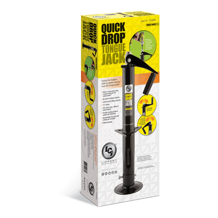CURT Lippert 733926 Quick Drop Drill-Operated Trailer Tongue Jack, 2,000 lbs, 14" Travel Model 733926