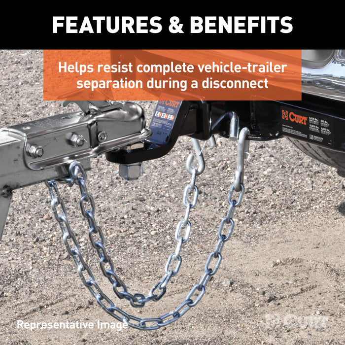 CURT 48-Inch Trailer Safety Chain with 3/8-In S-Hooks, 2,000 lbs Break Strength Model 80011