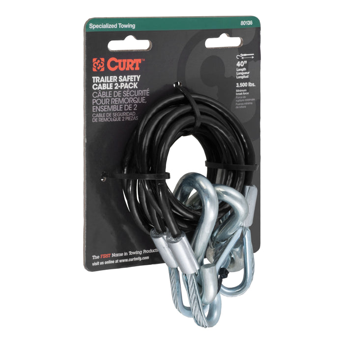 CURT 43-7/8-Inch Vinyl-Coated Trailer Safety Cables, 3/8-In Snap Hooks, 3,500 lbs Break Strength, 2-Pack Model 80136