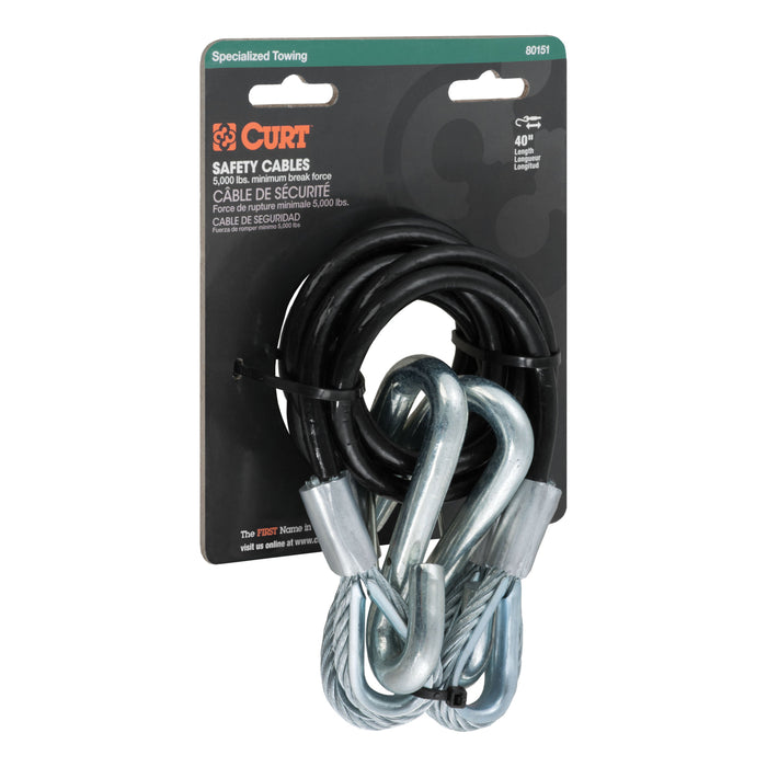 CURT 44-1/2-Inch Vinyl-Coated Trailer Safety Cables, 7/16-In Snap Hooks, 5,000 lbs Break Strength, 2-Pack Model 80151