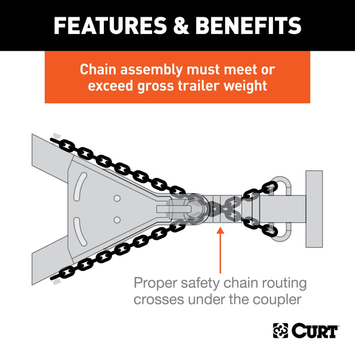 CURT 35-Inch Trailer Safety Chain with 1/4-In Clevis Snap Hook, 7,800 lbs Break Strength Model 80302