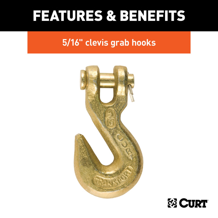 CURT 16-Foot Transport Binder Chain, 5/16-Inch Clevis Hooks, 18,800 lbs Break Strength, Load Tie-Down, Trailer, Flatbed Model 80306