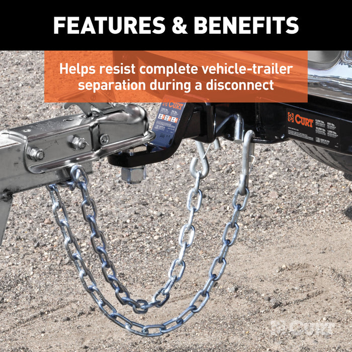 CURT 27-Inch Trailer Safety Chain with 3/8-In Snap Hook, 2,000 lbs Break Strength Model 80312