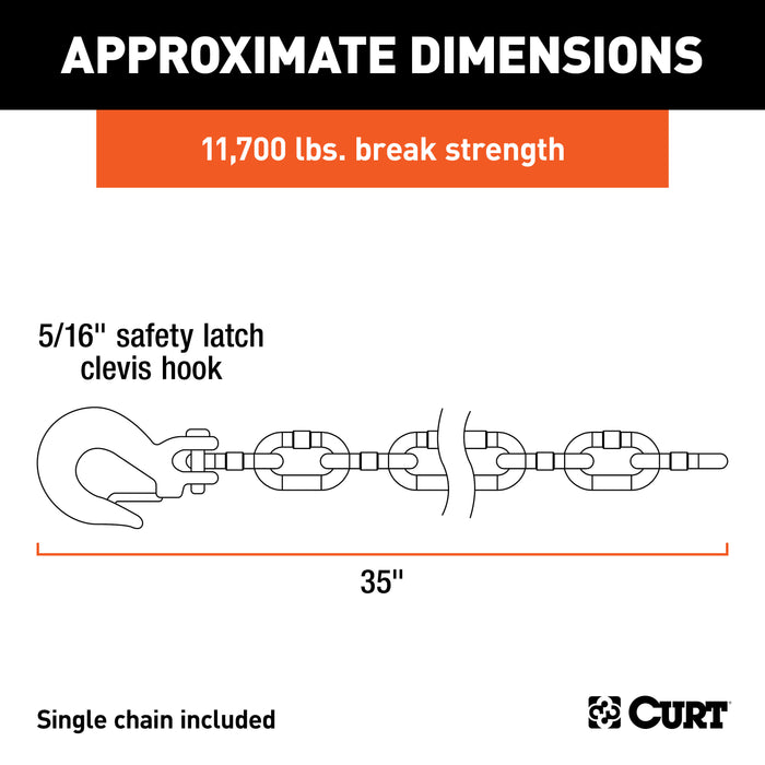 CURT 35-Inch Trailer Safety Chain with 5/16-In Clevis Snap Hook, 11,700 lbs Break Strength Model 80314