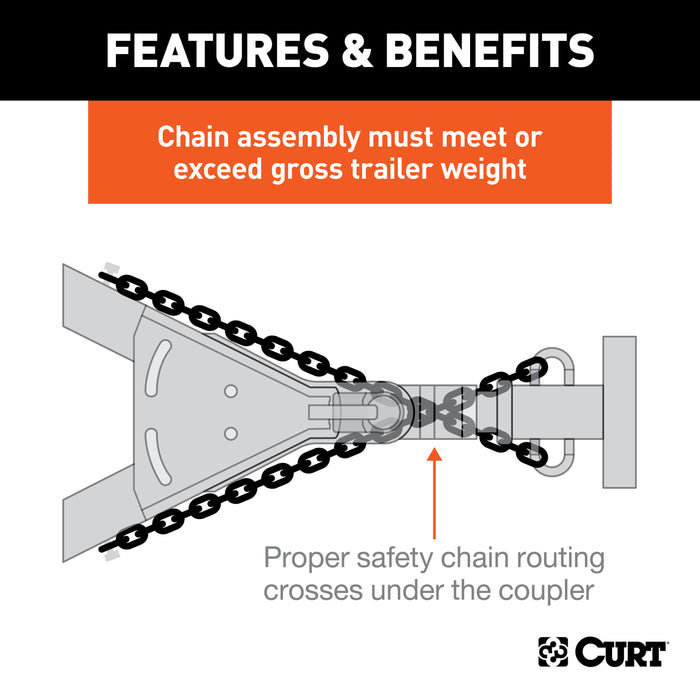CURT 35-Inch Trailer Safety Chain with 3/8-In Clevis Snap Hook, 16,200 lbs Break Strength Model 80315