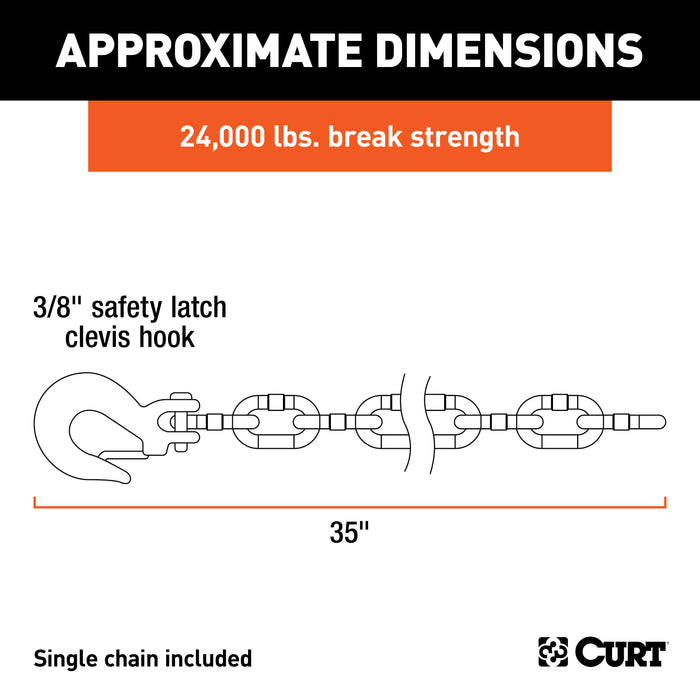 CURT 35-Inch Trailer Safety Chain with 3/8-In Clevis Snap Hook, 24,000 lbs Break Strength Model 80316