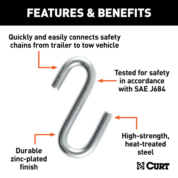 CURT 3/8-Inch Certified Trailer Safety Chain S-Hook, 2,000 lbs Model 81260