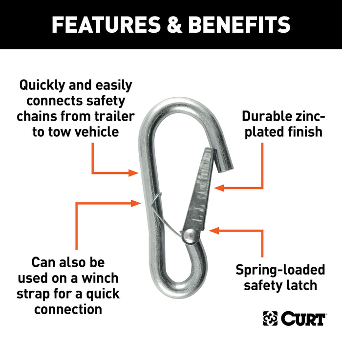 CURT Snap Hook Trailer Safety Chain Hook Carabiner Clip, 3/8-Inch Diameter, 2,000 lbs Model 81261