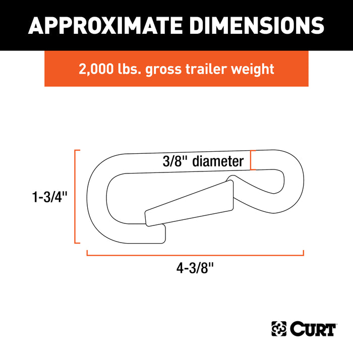 CURT Snap Hook Trailer Safety Chain Hook Carabiner Clip, 3/8-Inch Diameter, 2,000 lbs Model 81266