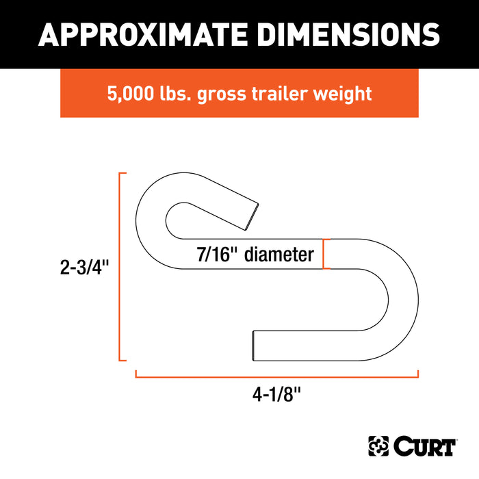 CURT 7/16-Inch Certified Trailer Safety Chain S-Hook, 5,000 lbs Model 81270