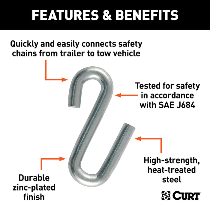 CURT 7/16-Inch Certified Trailer Safety Chain S-Hook, 5,000 lbs Model 81270