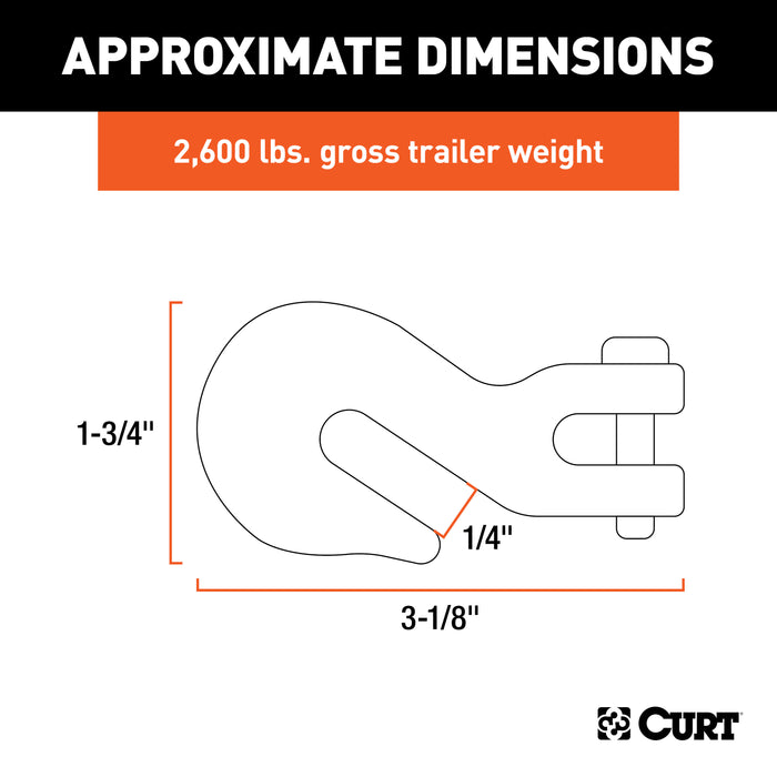 CURT 1/4-Inch Forged Steel Clevis Grab Hook, 3,150 lbs. Work Load, 3/8-In Pin Model 81330