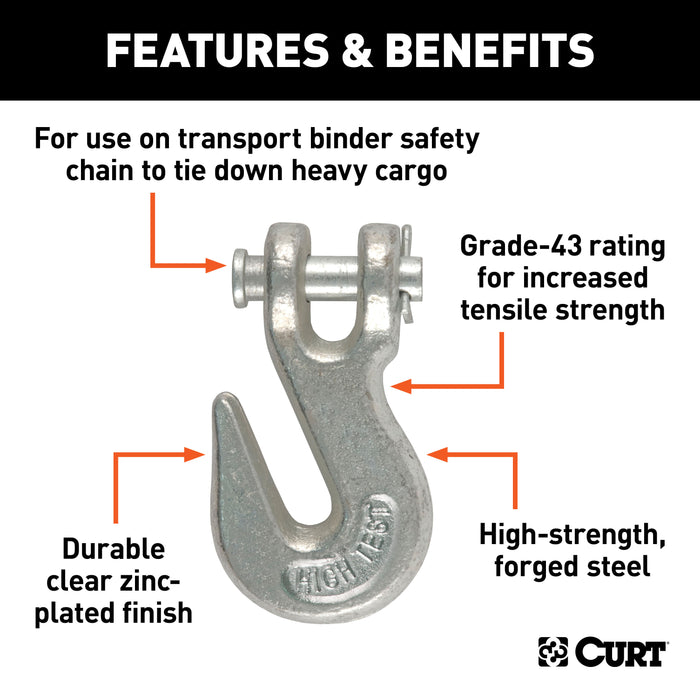 CURT 1/4-Inch Forged Steel Clevis Grab Hook, 3,150 lbs. Work Load, 3/8-In Pin Model 81330